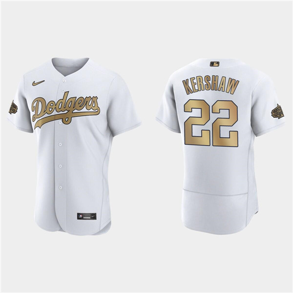Men's Los Angeles Dodgers #22 Clayton Kershaw 2022 All-Star White Flex Base Stitched Baseball Jersey Men's Los Angeles Dodgers #22 Clayton Kershaw 2022 All-Star White Flex Base Stitched Baseball Jersey