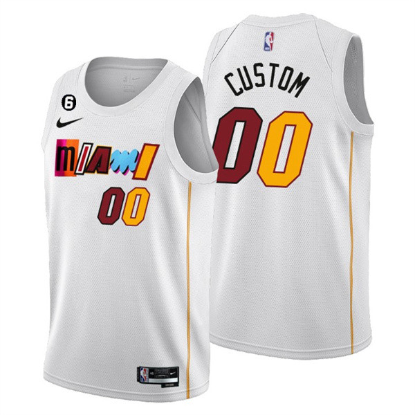 Men's Miami Heat Active Player Custom White 2022/23 City Edition With NO.6 Patch Stitched Basketball Jersey Men's Miami Heat Active Player Custom White 2022/23 City Edition With NO.6 Patch Stitched Basketball Jersey
