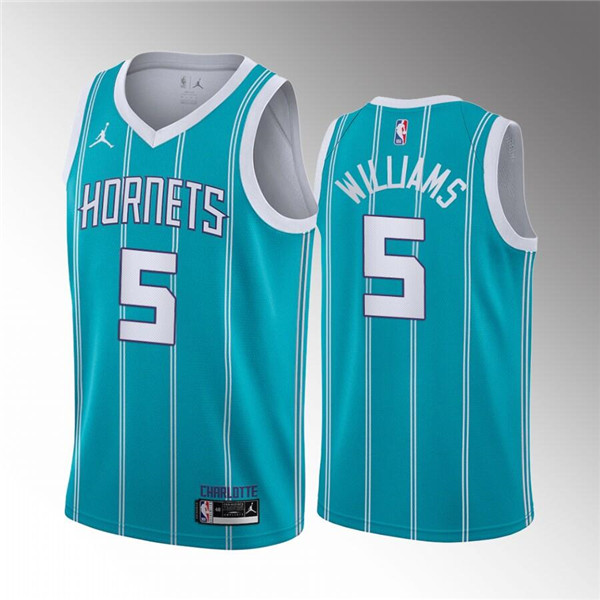 Men's Charlotte Hornets #5 Mark Williams Aqua Stitched Basketball Jersey Men's Charlotte Hornets #5 Mark Williams Aqua Stitched Basketball Jersey