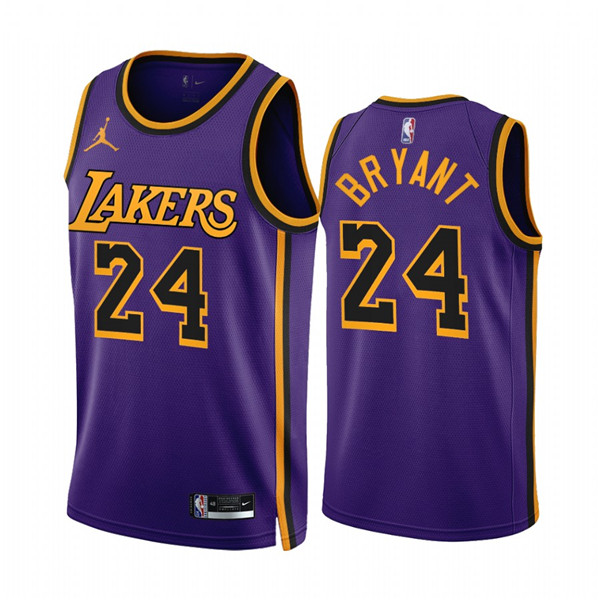 Men's Los Angeles Lakers #24 Kobe Bryant 2022/23 Purple Statement Edition Stitched Basketball Jersey Men's Los Angeles Lakers #24 Kobe Bryant 2022/23 Purple Statement Edition Stitched Basketball Jersey