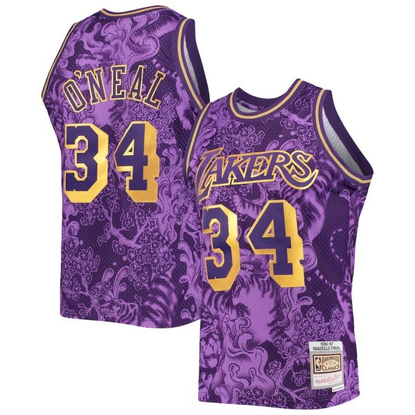Men's Los Angeles Lakers #34 Shaquille O'Neal Purple 1996-97 Mitchell & Ness Stitched Basketball Jersey Men's Los Angeles Lakers #34 Shaquille O'Neal Purple 1996-97 Mitchell & Ness Stitched Basketball Jersey