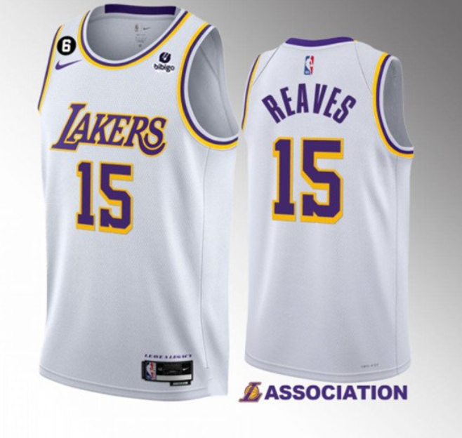 Men's Los Angeles Lakers #15 Austin Reaves White Association Edition With NO.6 Patch Stitched Basketball Jersey 001 Men's Los Angeles Lakers #15 Austin Reaves White Association Edition With NO.6 Patch Stitched Basketball Jersey 001