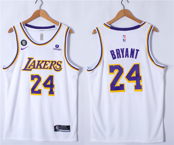 Men's Los Angeles Lakers #24 Kobe Bryant White With NO.6 Patch Stitched Basketball Jersey Men's Los Angeles Lakers #24 Kobe Bryant White With NO.6 Patch Stitched Basketball Jersey