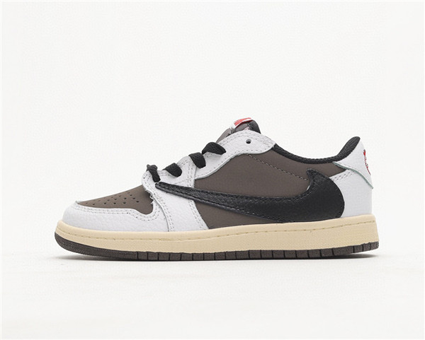 Youth Running Weapon Air Jordan 1 White/Brown Low Top Shoes 0052