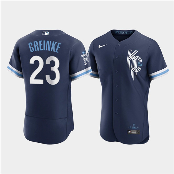 Men's Kansas City Royals #23 Zack Greinke 2022 Navy City Connect Flex Base Stitched Jersey Men's Kansas City Royals #23 Zack Greinke 2022 Navy City Connect Flex Base Stitched Jersey