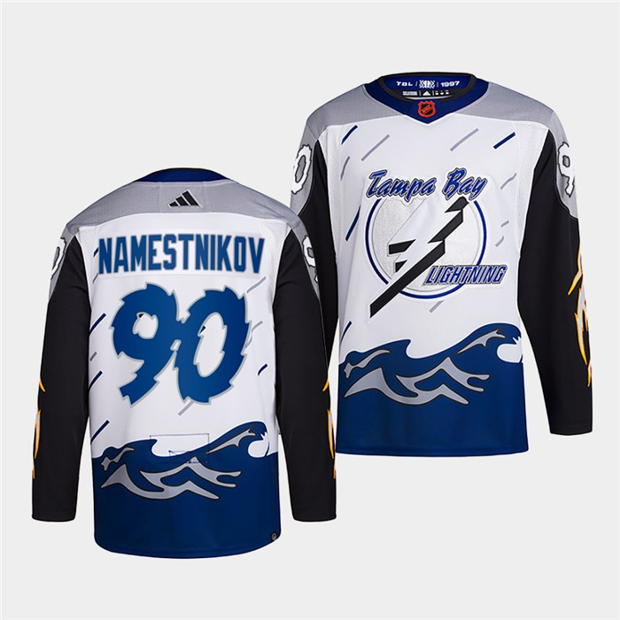 Men's Tampa Bay Lightning #90 Vladislav Namestnikov White 2022 Reverse Retro Stitched Jersey Men's Tampa Bay Lightning #90 Vladislav Namestnikov White 2022 Reverse Retro Stitched Jersey
