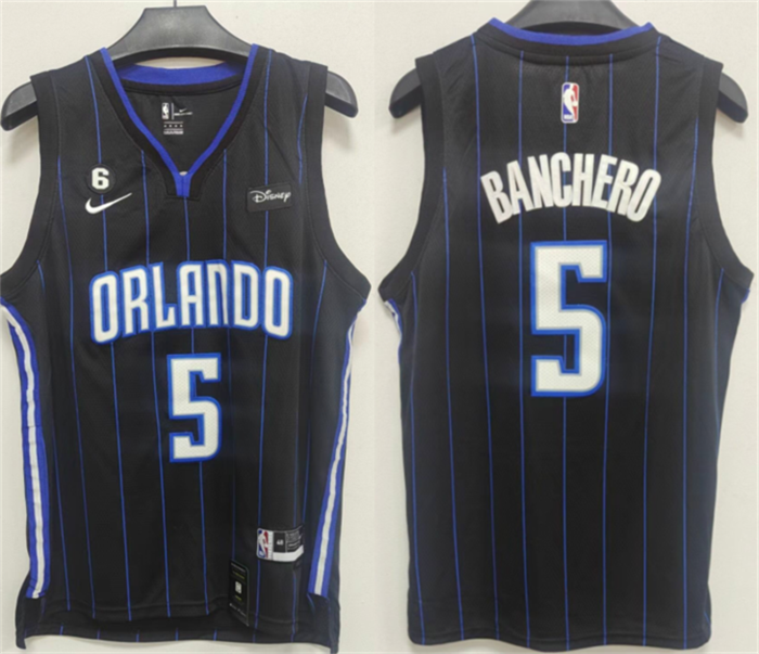 Men's Orlando Magic #5 Paolo Banchero Black With No.6 Patch Icon Edition Stitched Swingman Jersey Men's Orlando Magic #5 Paolo Banchero Black With No.6 Patch Icon Edition Stitched Swingman Jersey