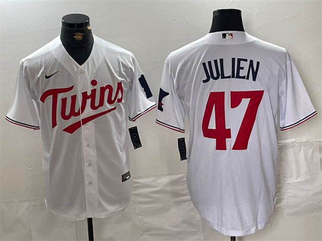 Men's Minnesota Twins #47 Edouard Julien White Cool Base Stitched Jersey