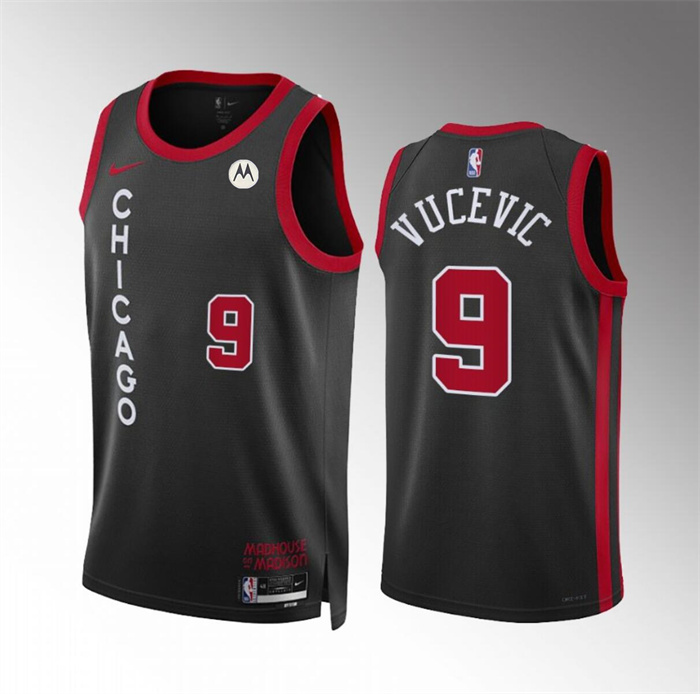 Men's Chicago Bulls #9 Nikola Vucevic Black 2023/24 City Edition Stitched Basketball Jersey Men's Chicago Bulls #9 Nikola Vucevic Black 2023/24 City Edition Stitched Basketball Jersey