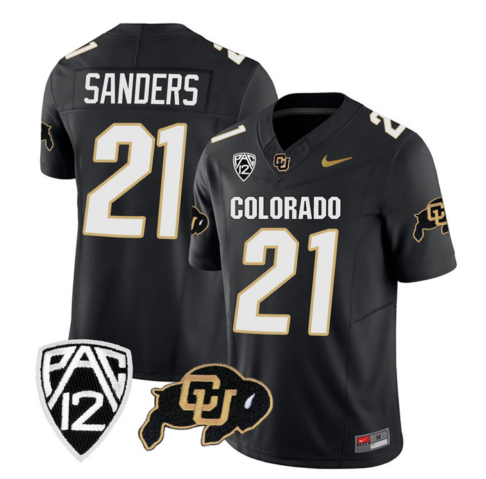 Men's Colorado Buffaloes #21 Shilo Sanders Black 2023 F.U.S.E. With PAC-12 Patch Stitched Football Jersey Men's Colorado Buffaloes #21 Shilo Sanders Black 2023 F.U.S.E. With PAC-12 Patch Stitched Football Jersey