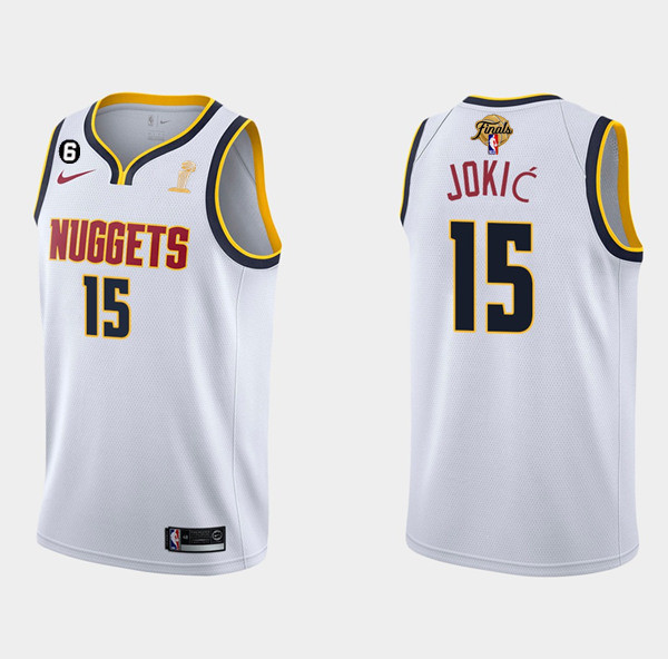Men's Denver Nuggets #15 Nikola Jokic White 2023 Finals Champions Association Edition With NO.6 Patch Stitched Basketball Jersey Men's Denver Nuggets #15 Nikola Jokic White 2023 Finals Champions Association Edition With NO.6 Patch Stitched Basketball Jersey