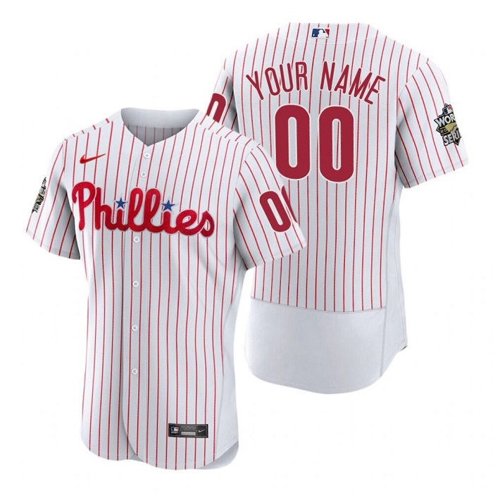 Men's Philadelphia Phillies White Customized 2022 World Series Cool Base Stitched Baseball Jersey Men's Philadelphia Phillies White Customized 2022 World Series Cool Base Stitched Baseball Jersey