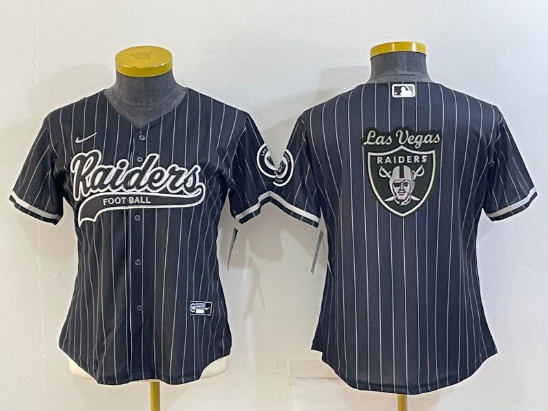 Women's Las Vegas Raiders Black Team Big Logo With Patch Cool Base Stitched Baseball Jersey(Run Small) Women's Las Vegas Raiders Black Team Big Logo With Patch Cool Base Stitched Baseball Jersey(Run Small)