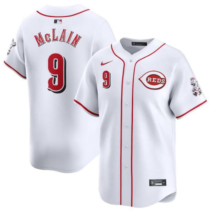 Men's Cincinnati Reds #9 Matt McLain White Home Limited Stitched Baseball Jersey Men's Cincinnati Reds #9 Matt McLain White Home Limited Stitched Baseball Jersey