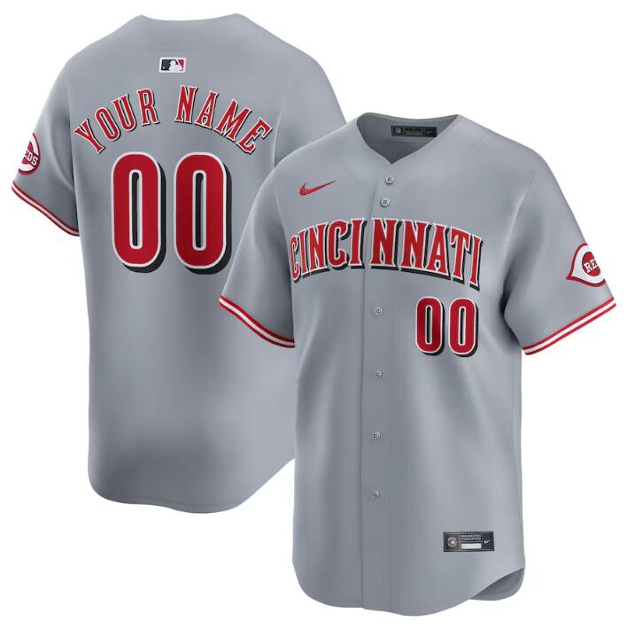 Men's Cincinnati Reds Active Player Custom Grey Away Limited Stitched Baseball Jersey Men's Cincinnati Reds Active Player Custom Grey Away Limited Stitched Baseball Jersey