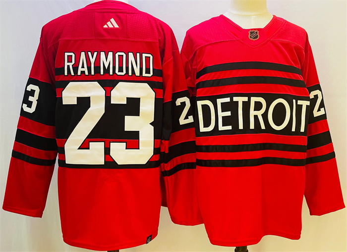 Men's Detroit Red Wings #23 Lucas Raymond Red 2022/23 Reverse Retro Stitched Jersey Men's Detroit Red Wings #23 Lucas Raymond Red 2022/23 Reverse Retro Stitched Jersey