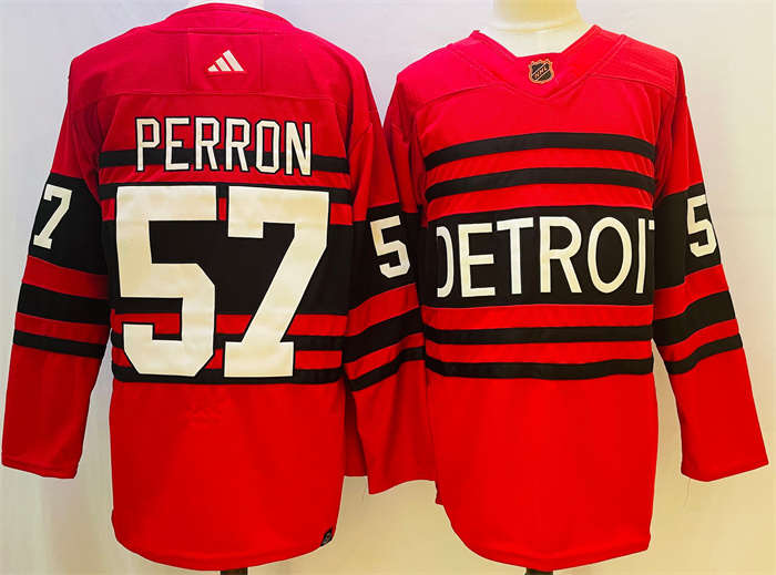 Men's Detroit Red Wings #57 David Perron Red 2022/23 Reverse Retro Stitched Jersey Men's Detroit Red Wings #57 David Perron Red 2022/23 Reverse Retro Stitched Jersey