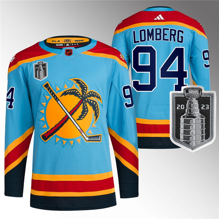 Men's Florida Panthers #94 Ryan Lomberg Blue 2023 Stanley Cup Final Reverse Retro Stitched Jersey Men's Florida Panthers #94 Ryan Lomberg Blue 2023 Stanley Cup Final Reverse Retro Stitched Jersey