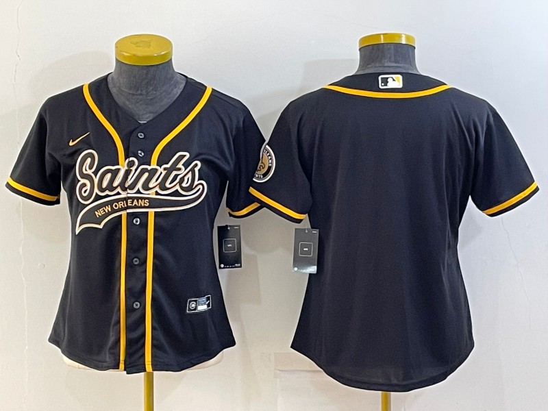 Women's New Orleans Saints Blank Black With Patch Cool Base Stitched Baseball Jersey(Run Small) Women's New Orleans Saints Blank Black With Patch Cool Base Stitched Baseball Jersey(Run Small)
