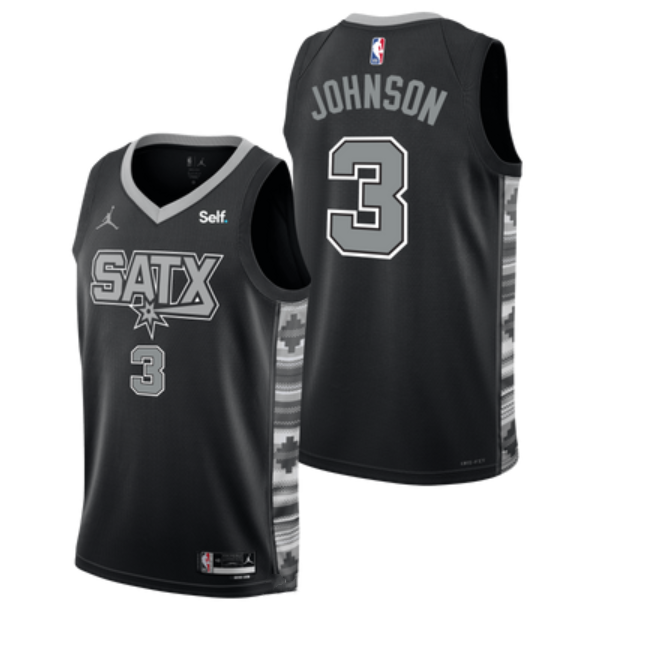 Men's San Antonio Spurs #3 Keldon Johnson Black 2022/23 Statement Edition Stitched Basketball Jersey Men's San Antonio Spurs #3 Keldon Johnson Black 2022/23 Statement Edition Stitched Basketball Jersey