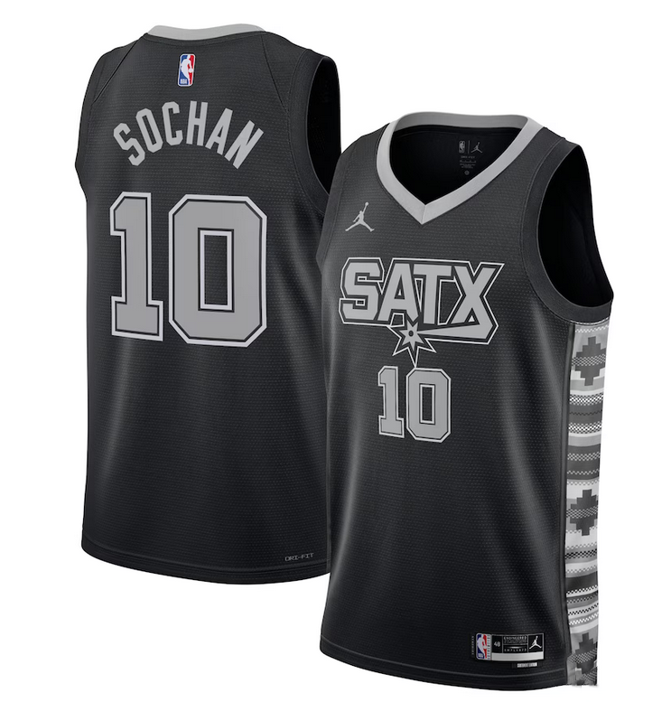 Men's San Antonio Spurs #10 Jeremy Sochan Black 2022/23 Statement Edition Stitched Basketball Jersey Men's San Antonio Spurs #10 Jeremy Sochan Black 2022/23 Statement Edition Stitched Basketball Jersey