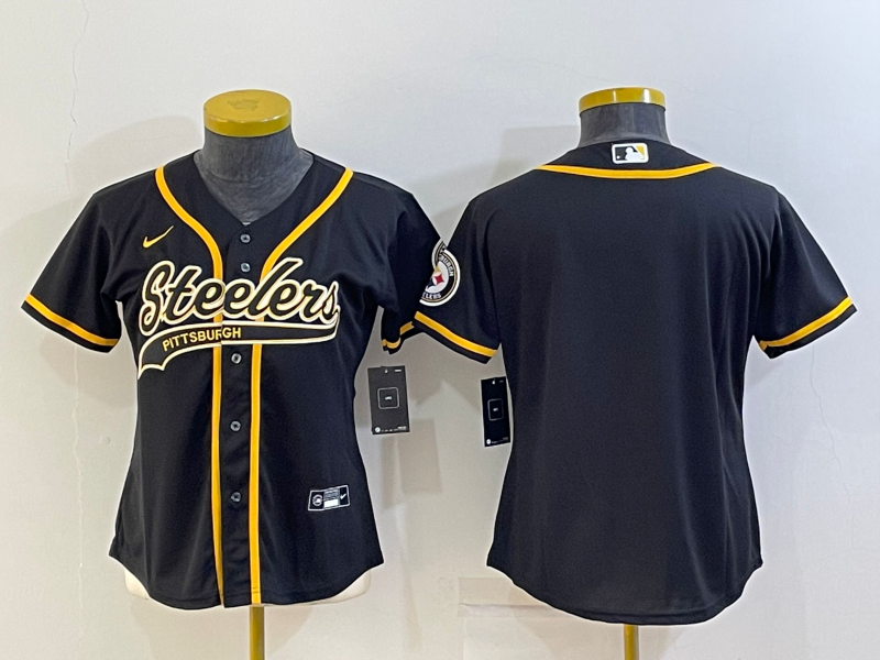 Women's Pittsburgh Steelers Blank Black With Patch Cool Base Stitched Baseball Jersey(Run Small) Women's Pittsburgh Steelers Blank Black With Patch Cool Base Stitched Baseball Jersey(Run Small)