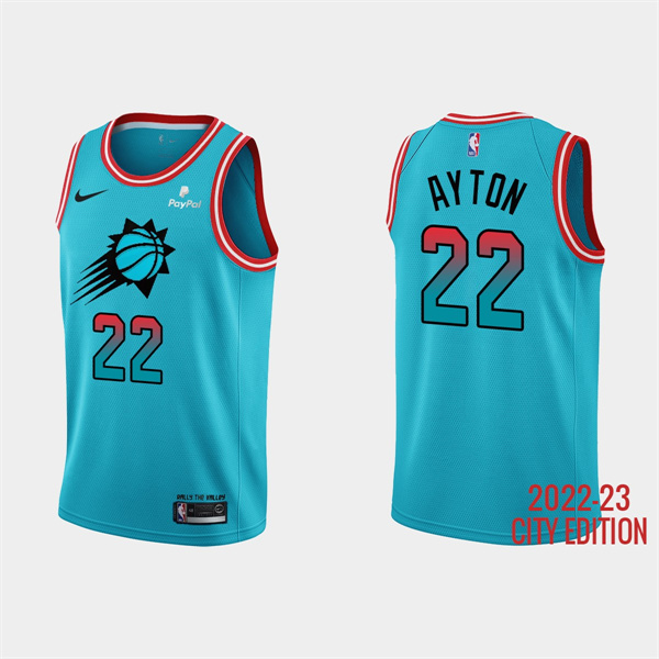 Men's Phoenix Suns #22 Deandre Ayton 2022-23 Blue City Edition Stitched Basketball Jersey Men's Phoenix Suns #22 Deandre Ayton 2022-23 Blue City Edition Stitched Basketball Jersey