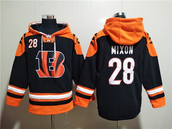 Men's Cincinnati Bengals #28 Joe Mixon Orange/Black Ageless Must-Have Lace-Up Pullover Hoodie Men's Cincinnati Bengals #28 Joe Mixon Orange/Black Ageless Must-Have Lace-Up Pullover Hoodie
