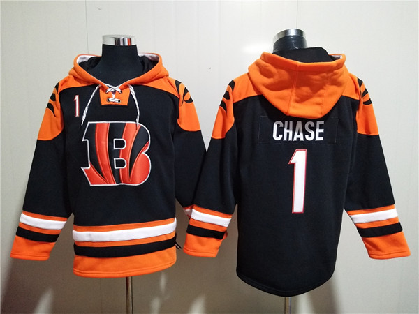 Men's Cincinnati Bengals #1 Ja'Marr Chase Orange/Black Ageless Must-Have Lace-Up Pullover Hoodie Men's Cincinnati Bengals #1 Ja'Marr Chase Orange/Black Ageless Must-Have Lace-Up Pullover Hoodie