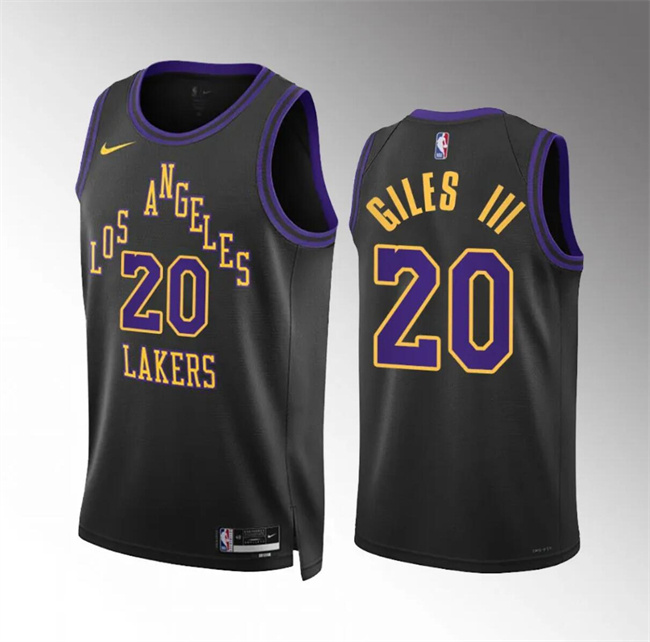Men's Los Angeles Lakers #20 Harry Giles Iii Stitched Black 2023/24 City Edition Basketball Jersey Men's Los Angeles Lakers #20 Harry Giles Iii Stitched Black 2023/24 City Edition Basketball Jersey
