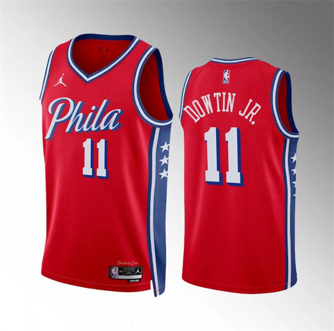 Men's Philadelphia 76ers #11 Jeff Dowtin Jr Red Statement Stitched Edition Jersey Men's Philadelphia 76ers #11 Jeff Dowtin Jr Red Statement Stitched Edition Jersey