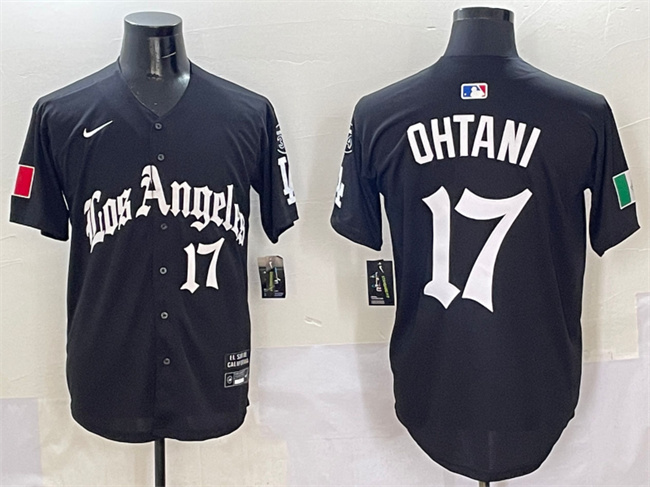 Men's Los Angeles Dodgers #17 Shohei Ohtani Black Mexico 2025 LA Gothic Style With Fernando Patch Vapor Premier Limited Stitched Baseball Jersey Men's Los Angeles Dodgers #17 Shohei Ohtani Black Mexico 2025 LA Gothic Style With Fernando Patch Vapor Premier Limited Stitched Baseball Jersey