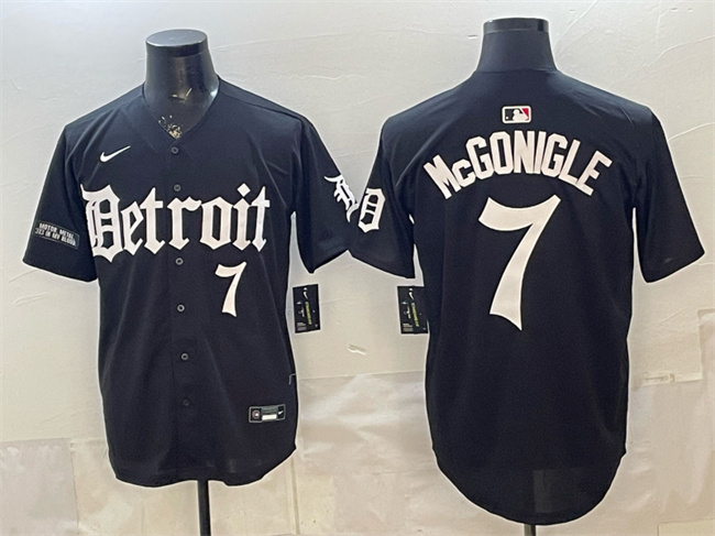 Men's Detroit Tigers #7 Kevin McGonigle Black 'Motor Gothic Edition' Vapor Premier Limited Stitched Baseball Jersey Men's Detroit Tigers #7 Kevin McGonigle Black 'Motor Gothic Edition' Vapor Premier Limited Stitched Baseball Jersey
