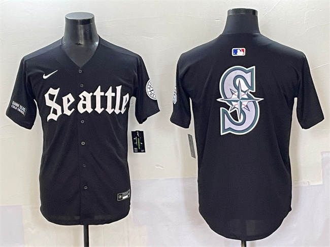Men's Seattle Mariners Team Big Logo Black 'Deep Sea Gothic Edition' Vapor Premier Limited Stitched Baseball Jersey 002 Men's Seattle Mariners Team Big Logo Black 'Deep Sea Gothic Edition' Vapor Premier Limited Stitched Baseball Jersey 002