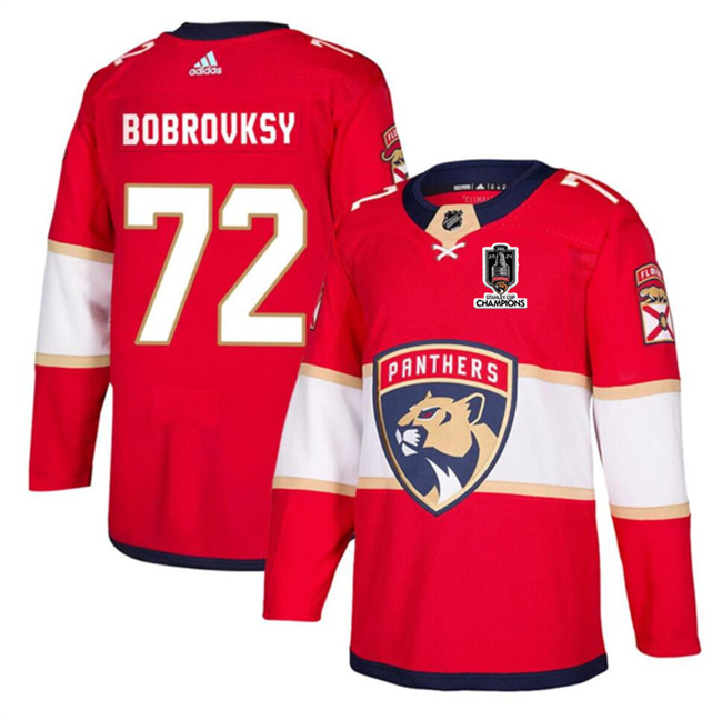 Men's Florida Panthers #72 Sergei Bobrovsky Red Home 2024 Stanley Cup Champions Stitched Jersey Men's Florida Panthers #72 Sergei Bobrovsky Red Home 2024 Stanley Cup Champions Stitched Jersey