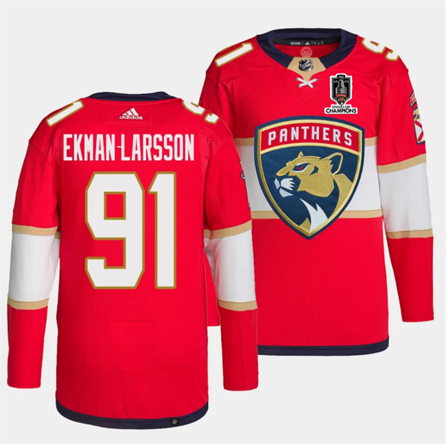 Men's Florida Panthers #91 Oliver Ekman-Larsson Red Home 2024 Stanley Cup Champions Stitched Jersey Men's Florida Panthers #91 Oliver Ekman-Larsson Red Home 2024 Stanley Cup Champions Stitched Jersey