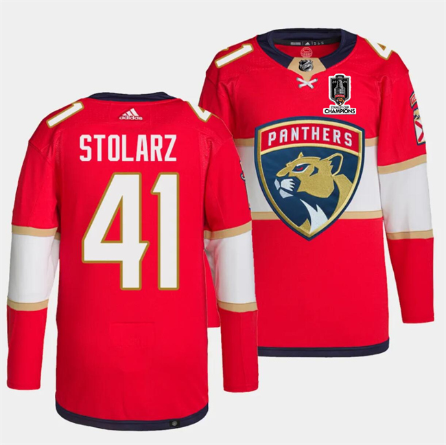 Men's Florida Panthers #41 Anthony Stolarz Red Home 2024 Stanley Cup Champions Stitched Jersey Men's Florida Panthers #41 Anthony Stolarz Red Home 2024 Stanley Cup Champions Stitched Jersey
