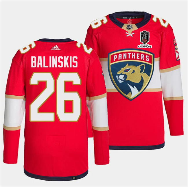 Men's Florida Panthers #26 Uvis Balinskis Red Home 2024 Stanley Cup Champions Stitched Jersey Men's Florida Panthers #26 Uvis Balinskis Red Home 2024 Stanley Cup Champions Stitched Jersey