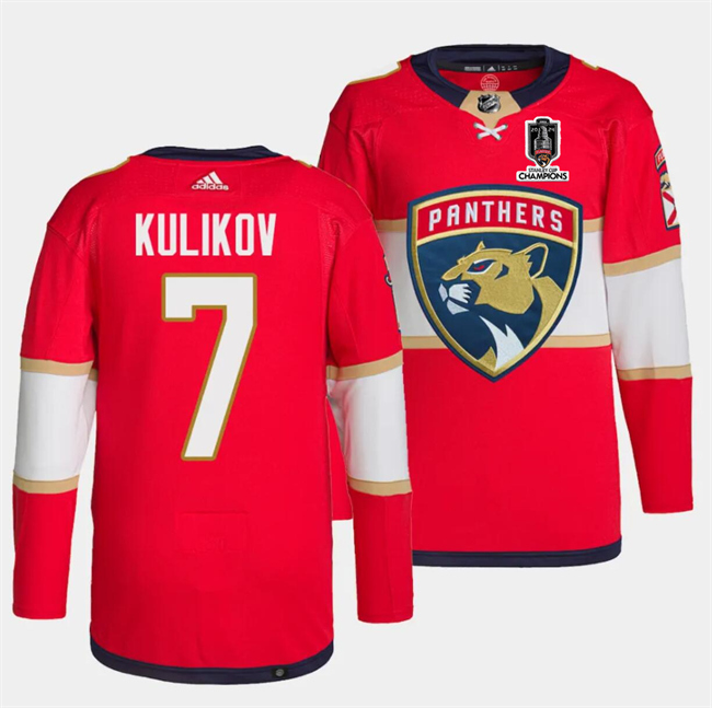 Men's Florida Panthers #7 Dmitry Kulikov Red Home 2024 Stanley Cup Champions Stitched Jersey Men's Florida Panthers #7 Dmitry Kulikov Red Home 2024 Stanley Cup Champions Stitched Jersey