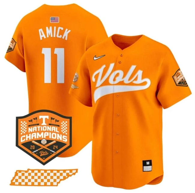 Men's Tennessee Volunteers #11 Billy Amick Orange 2024 Champions Vapor Limited Stitched Jersey Men's Tennessee Volunteers #11 Billy Amick Orange 2024 Champions Vapor Limited Stitched Jersey