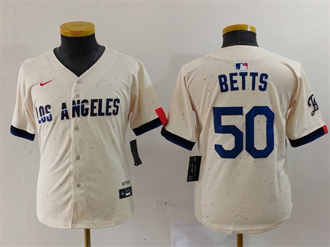 Youth Los Angeles Dodgers #50 Mookie Betts Cream Stitched Baseball Jersey Youth Los Angeles Dodgers #50 Mookie Betts Cream Stitched Baseball Jersey